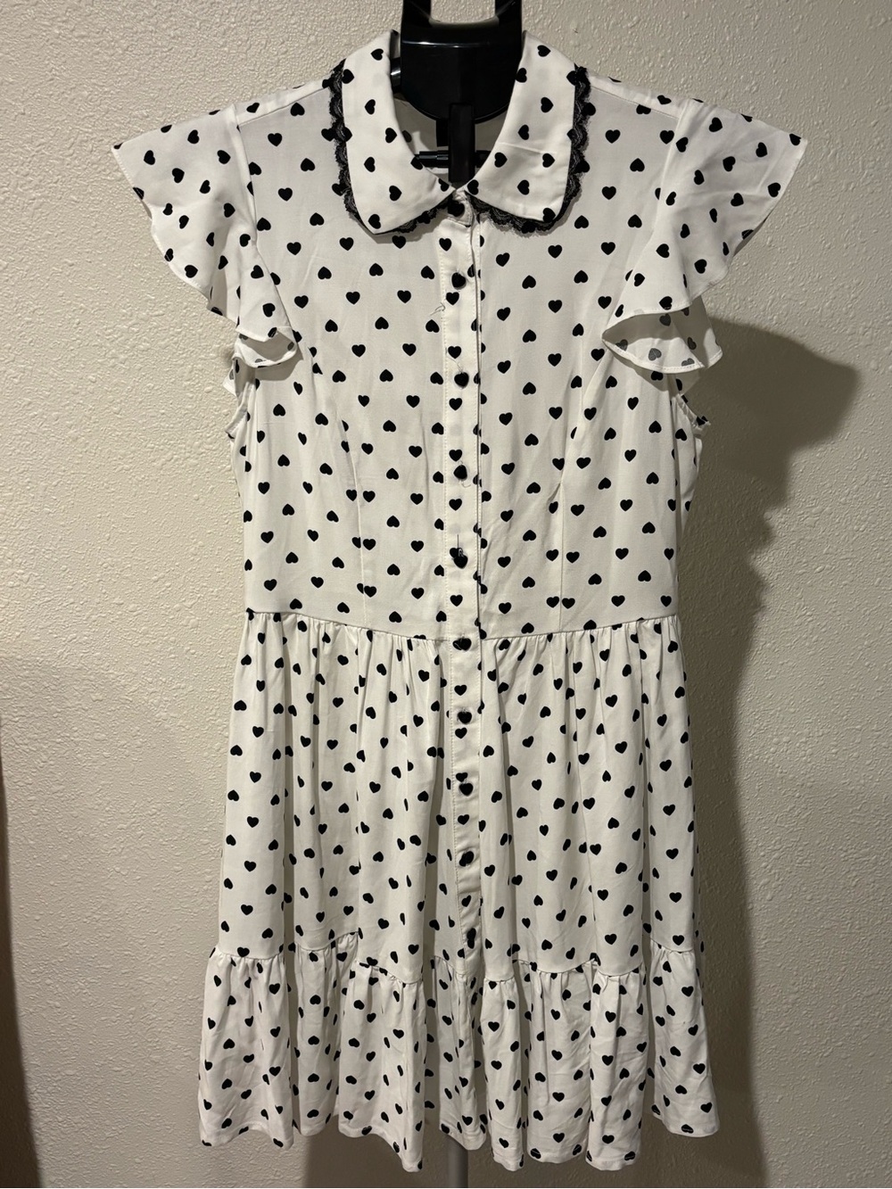 Hot Topic White Dress with Black Heart Print and Peter Pan Collar